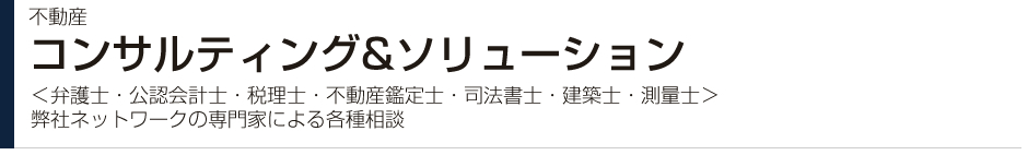 不動産 コンサルティング&ソリューション ＜弁護士・公認会計士・税理士・不動産鑑定士・司法書士・建築士・測量士＞ 弊社ネットワークの専門家による各種相談